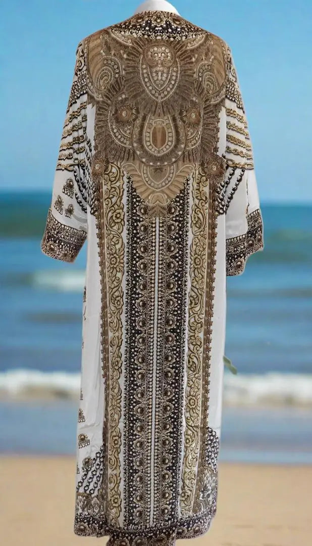 Glitz Glam Long curved Robe-White-by Kaftans that Bling