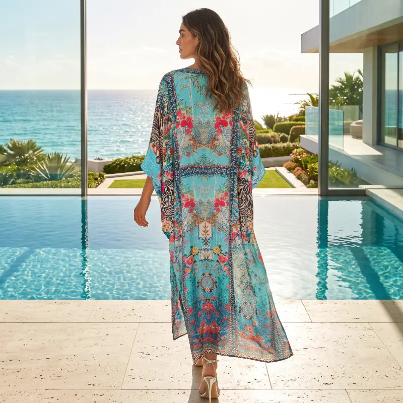 Long Embellished Box Kaftan Feather