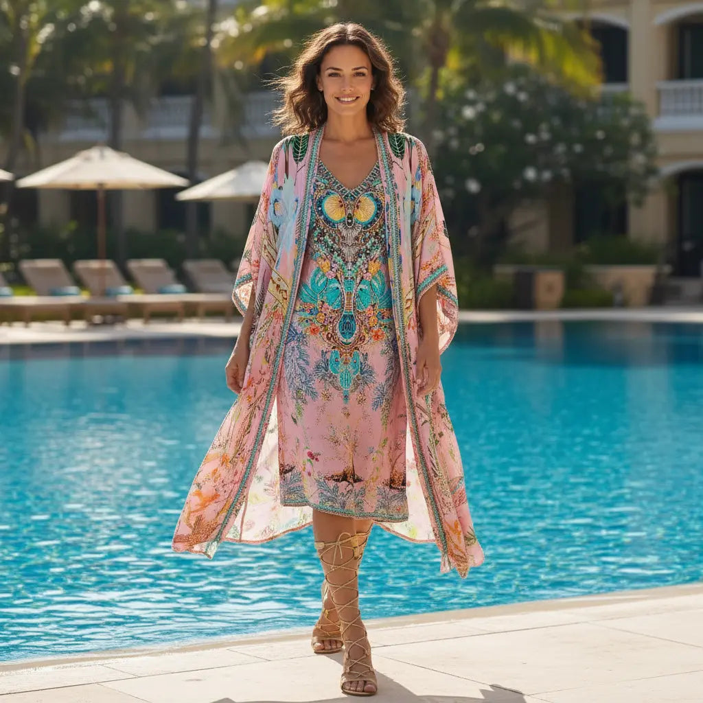 long Embellished Cape Enchanted Pink