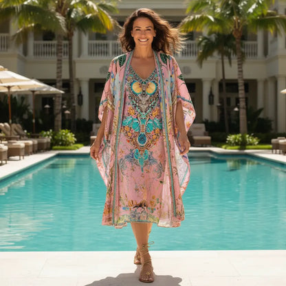 long Embellished Cape Enchanted Pink