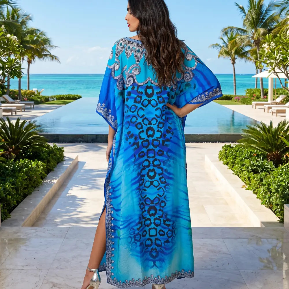 Long Silk Embellished Kaftan Reef by Kaftans that Bling 