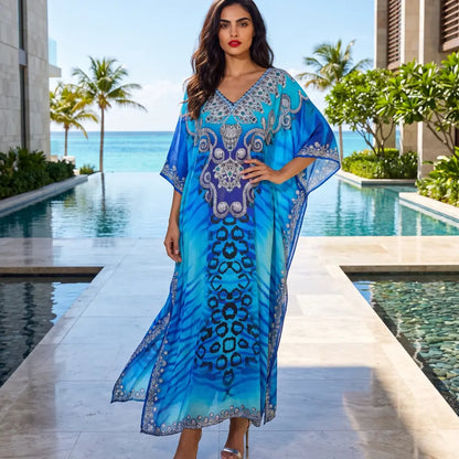 Long Silk Embellished Kaftan Reef by Kaftans that Bling 