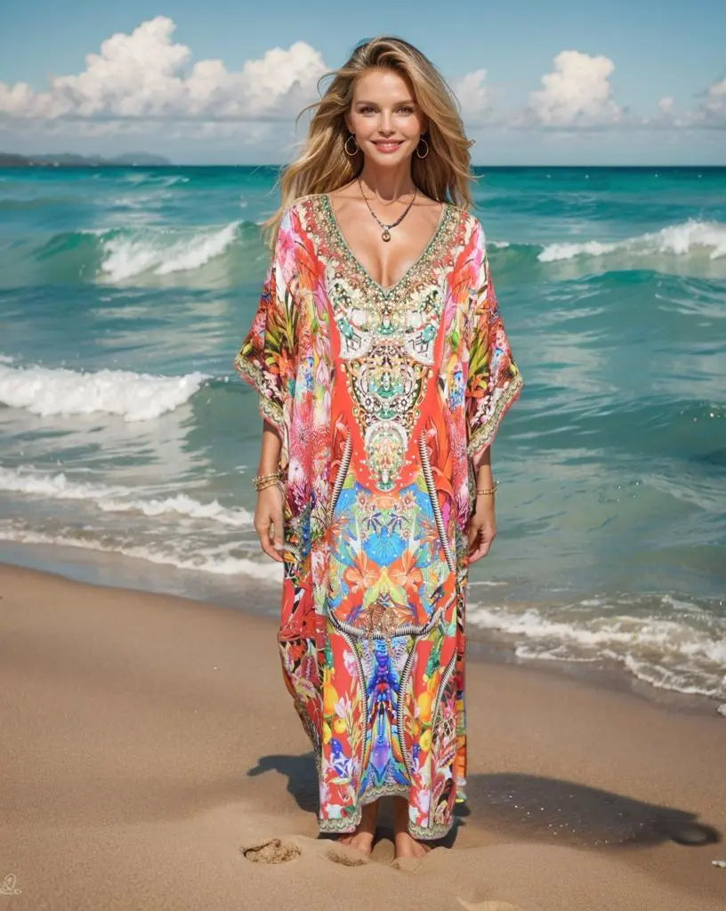 long silk Box kaftan Garden Long Silk Embellished Box Kaftan fashion spectrum  Kaftans that Bling