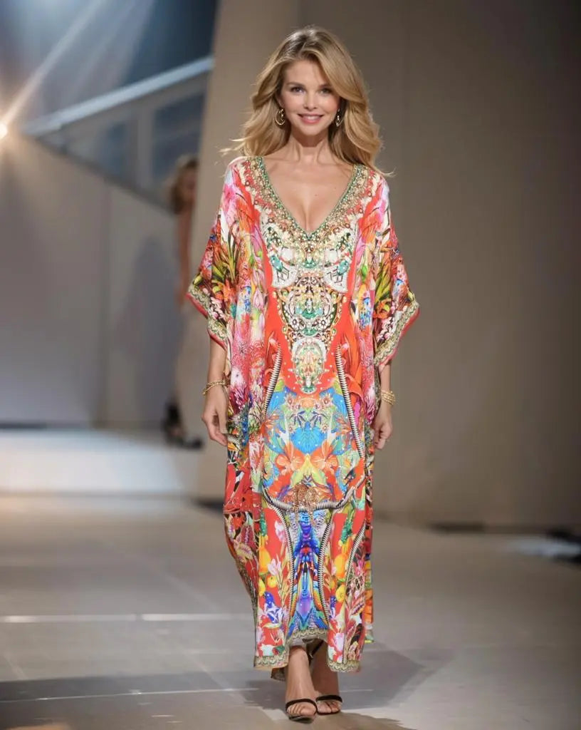 long silk Box kaftan Garden Long Silk Embellished Box Kaftan fashion spectrum  Kaftans that Bling