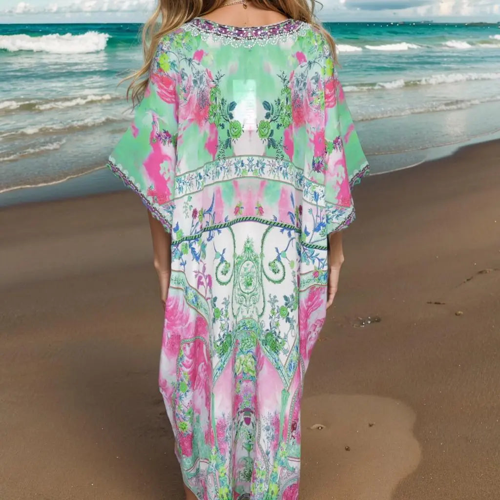 Long Silk Embellished Box Kaftan-Venus - Kaftans that Bling