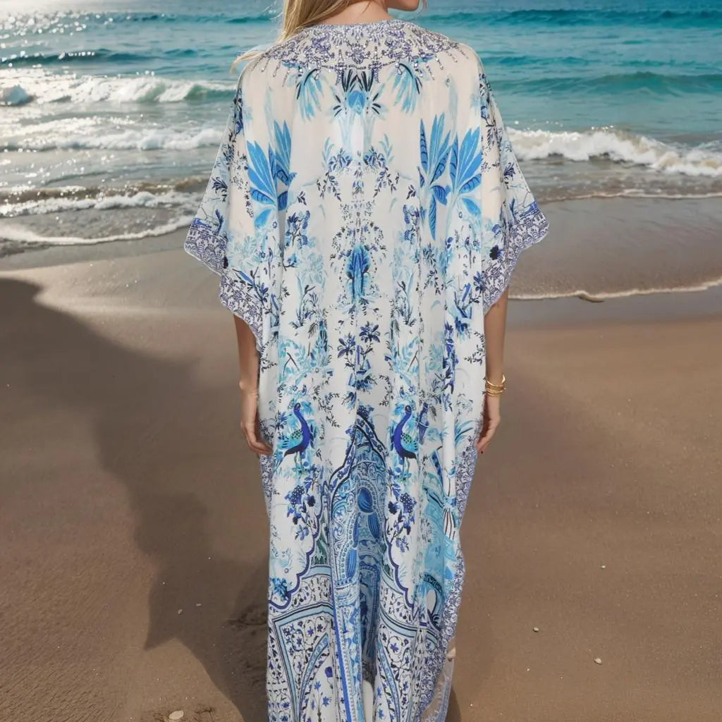 Long Silk Embellished Box Kaftan - Kaftans that Bling