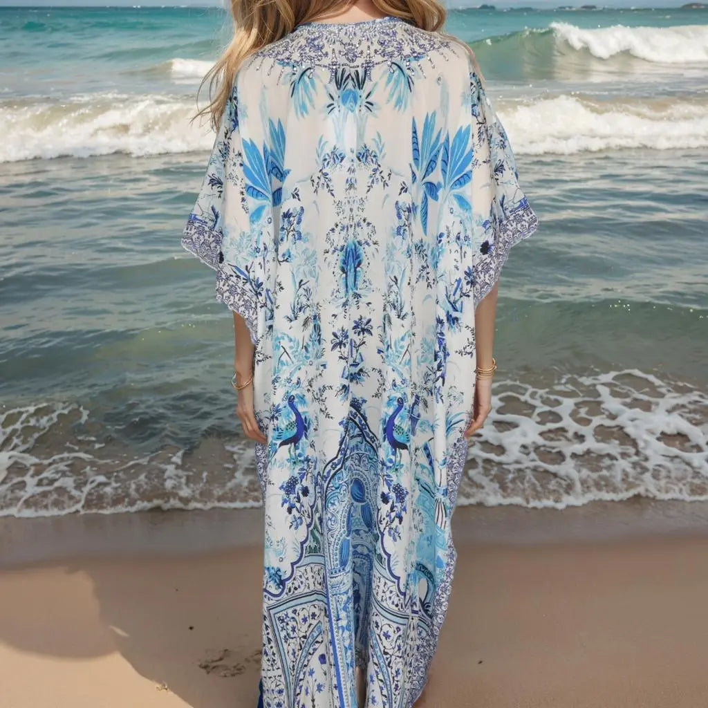 Long Silk Embellished Box Kaftan - Kaftans that Bling