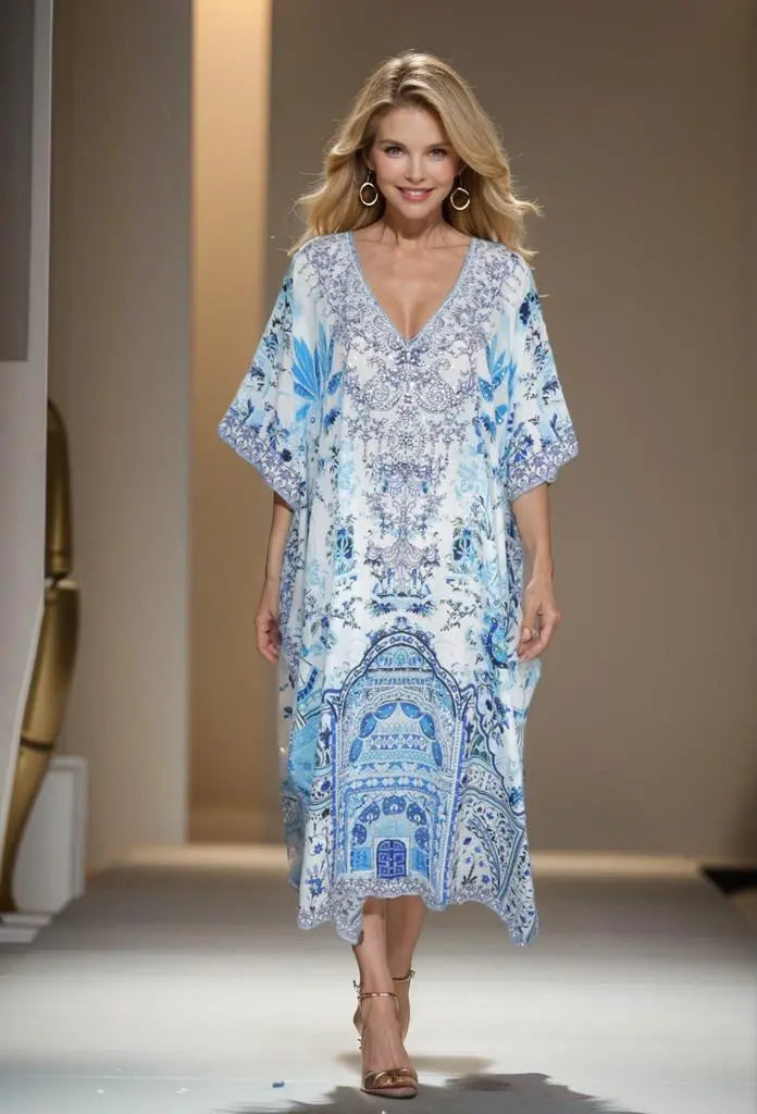 Long Silk Embellished Box Kaftan - Kaftans that Bling