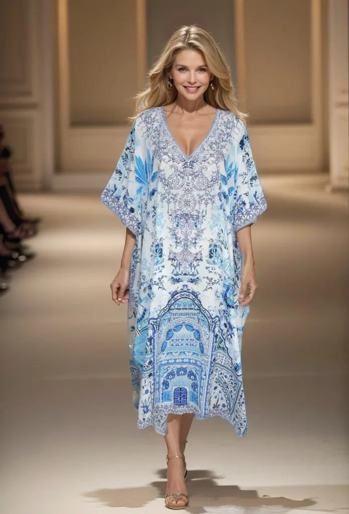 Long Silk Embellished Box Kaftan - Kaftans that Bling