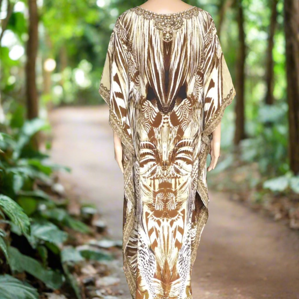 long silk Box kaftan Long Silk Embellished Kaftan leopard fashion spectrum  Kaftans that Bling