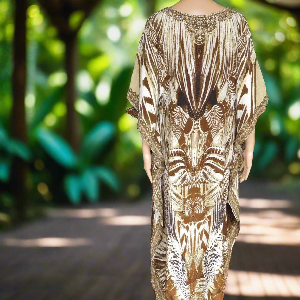 long silk Box kaftan Long Silk Embellished Kaftan leopard fashion spectrum  Kaftans that Bling