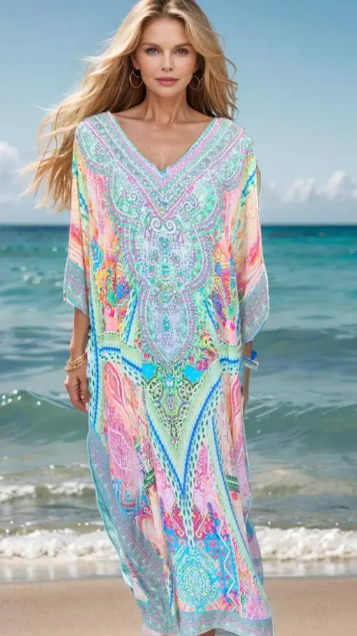 Monet Long Silk Embellished Box Kaftan - Kaftans that Bling