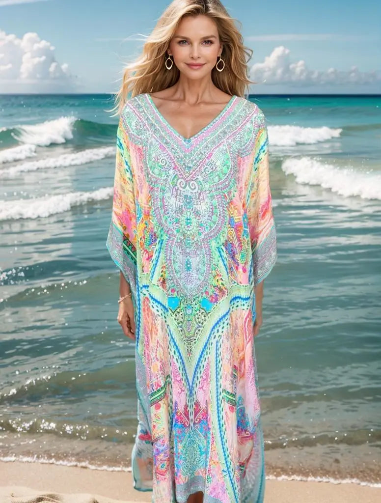 long silk Box kaftan Monet Long Silk Embellished Box Kaftan fashion spectrum  Kaftans that Bling