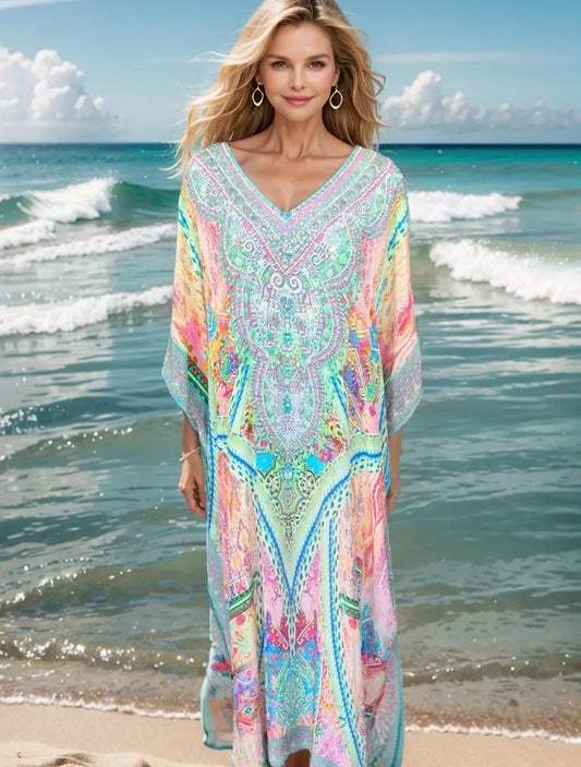 long silk Box kaftan Monet Long Silk Embellished Box Kaftan fashion spectrum  Kaftans that Bling