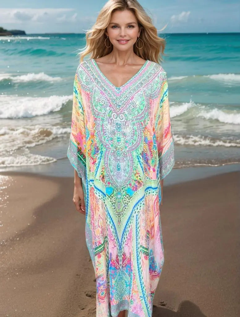 long silk Box kaftan Monet Long Silk Embellished Box Kaftan fashion spectrum  Kaftans that Bling