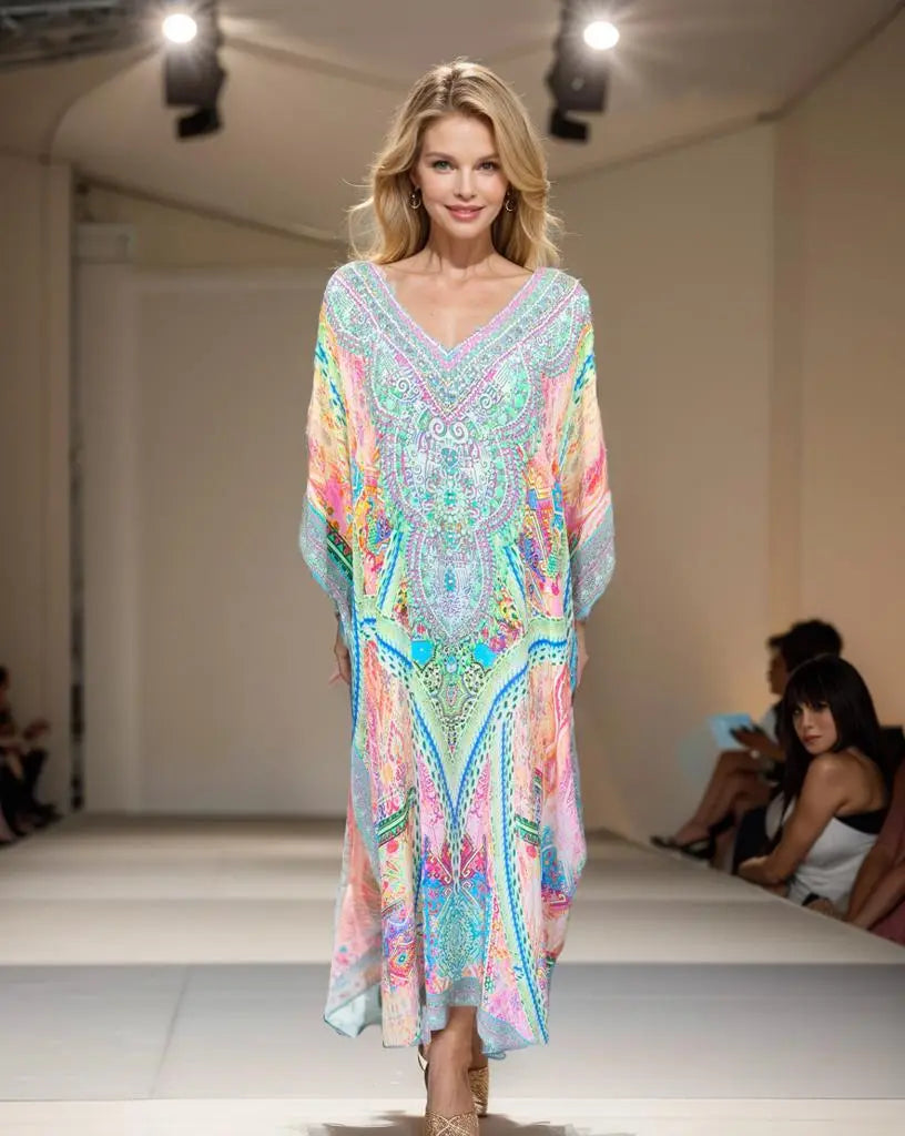 long silk Box kaftan Monet Long Silk Embellished Box Kaftan fashion spectrum  Kaftans that Bling