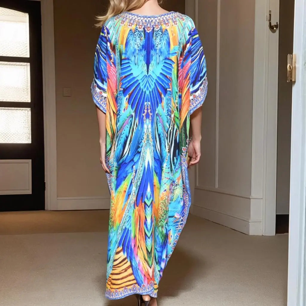 Peacock Long Silk Embellished Kaftan - Kaftans that Bling