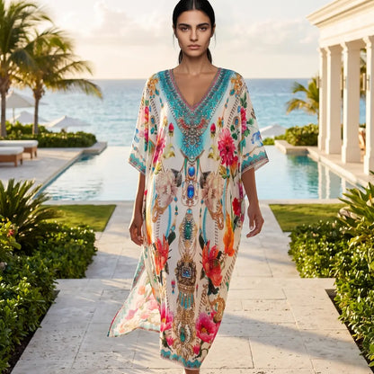 Long Silk Embellished Kaftan Sienna at Kaftans that Bling