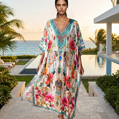 Long Silk Embellished Kaftan Sienna at Kaftans that Bling