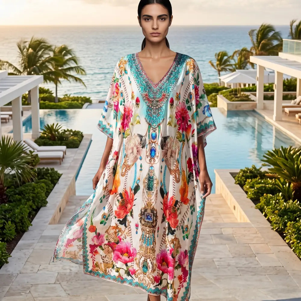 Long Silk Embellished Kaftan Sienna at Kaftans that Bling