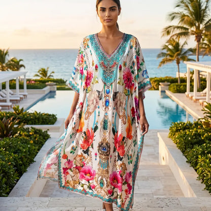 Long Silk Embellished Kaftan Sienna at Kaftans that Bling