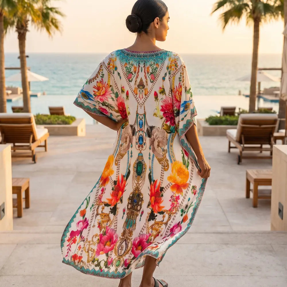 Long Silk Embellished Kaftan Sienna at Kaftans that Bling