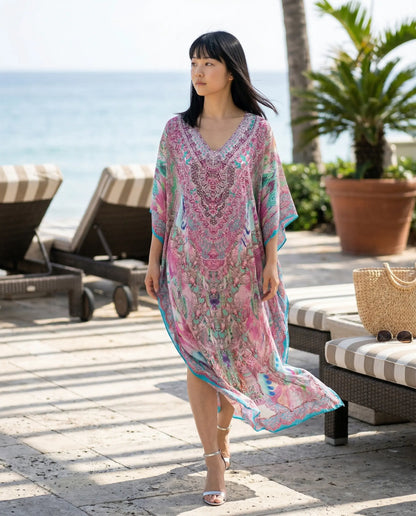 Silk Embellished long Kaftan Zahara