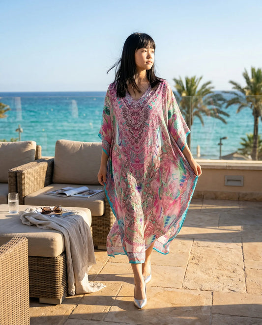 Silk Embellished long Kaftan Zahara