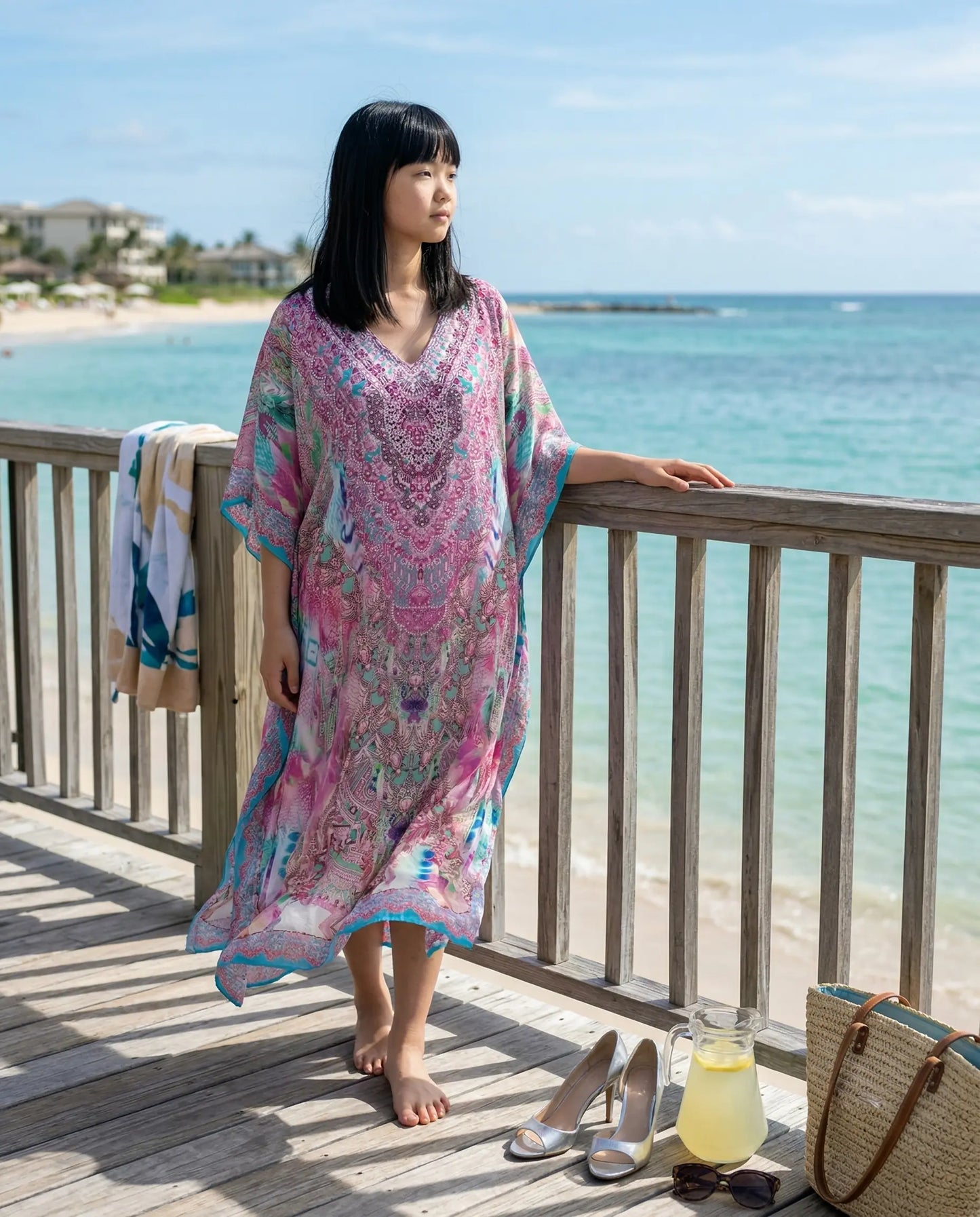 Silk Embellished long Kaftan Zahara
