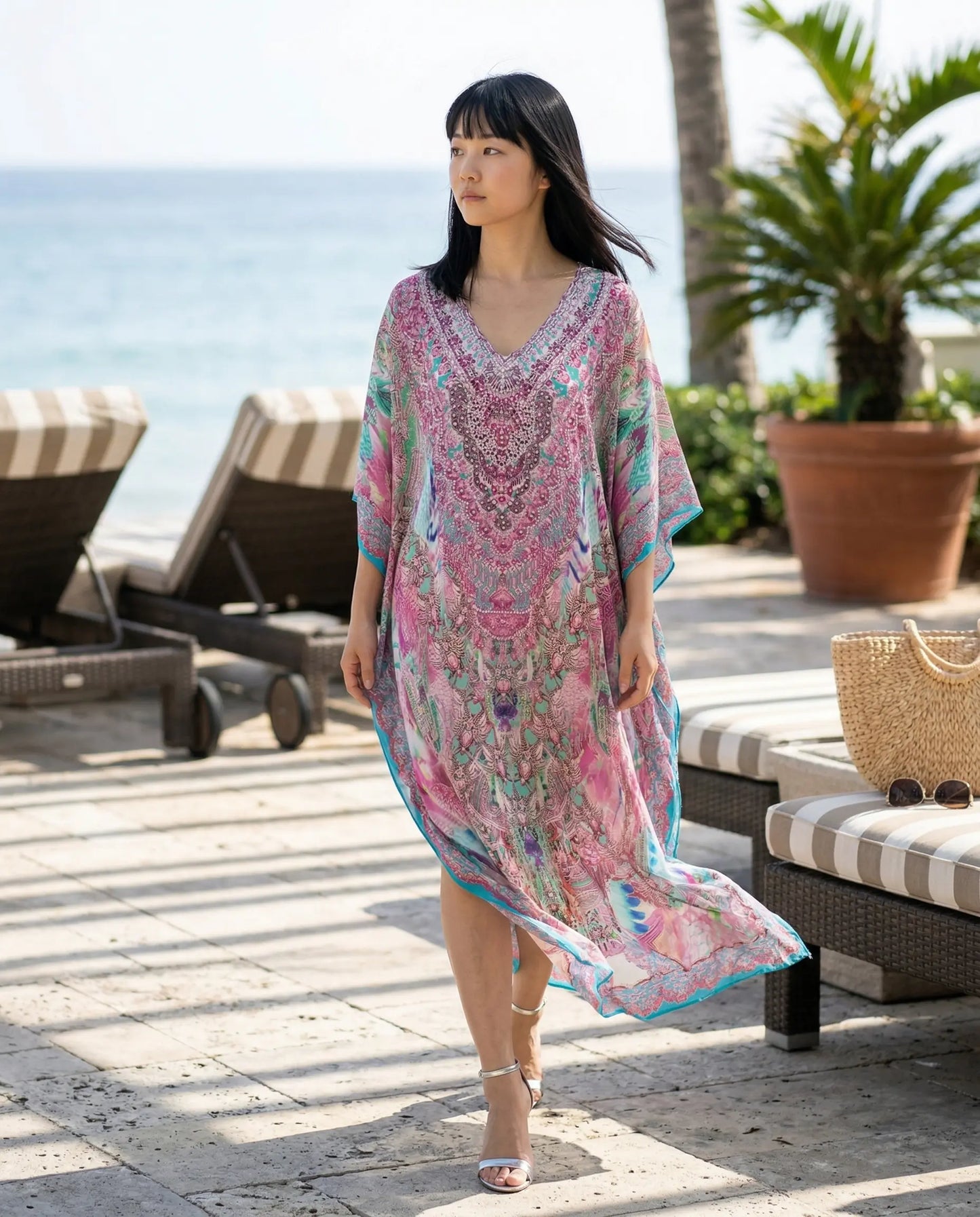 Silk Embellished long Kaftan Zahara