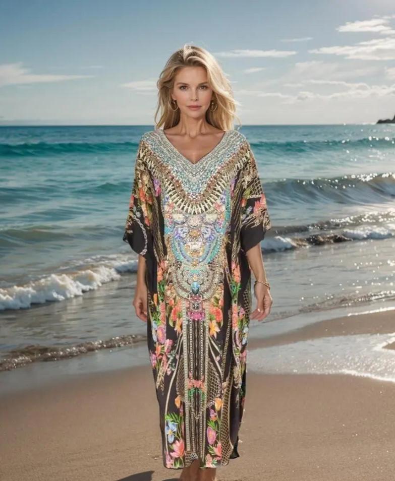 long silk box kaftan Long Box Embellished Silk Kaftan - Capri Fashion Spectrum  Kaftans that Bling