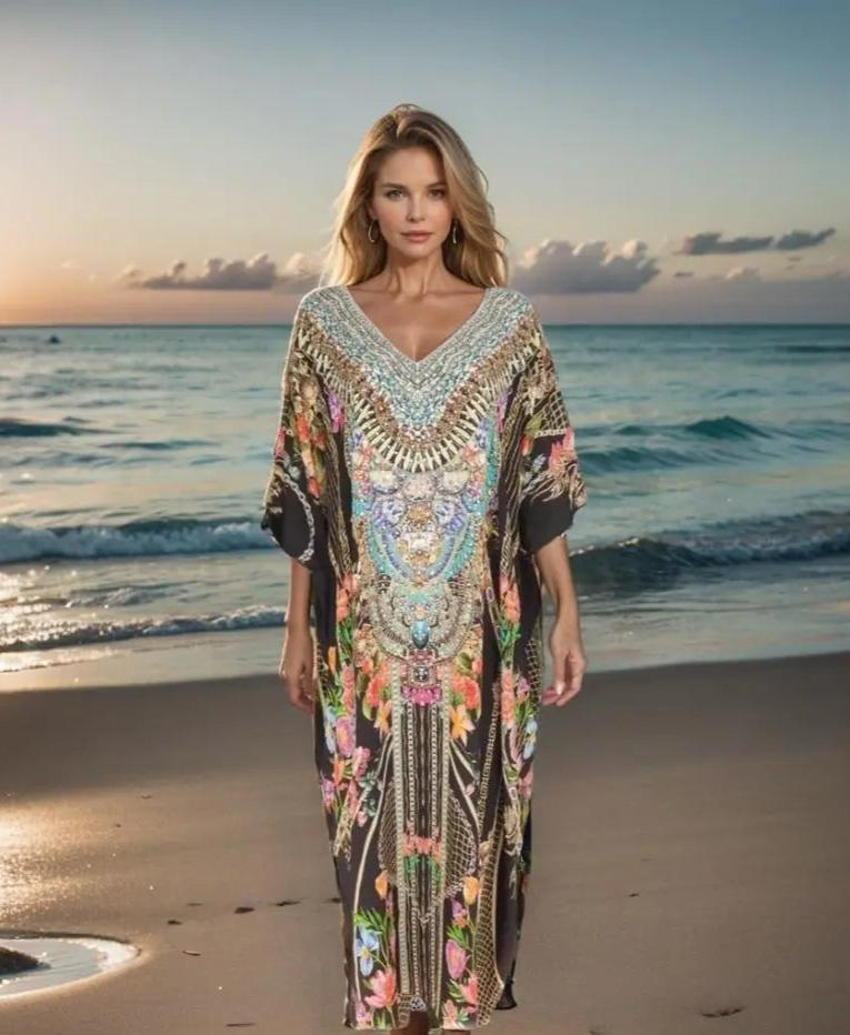 long silk box kaftan Long Box Embellished Silk Kaftan - Capri Fashion Spectrum  Kaftans that Bling