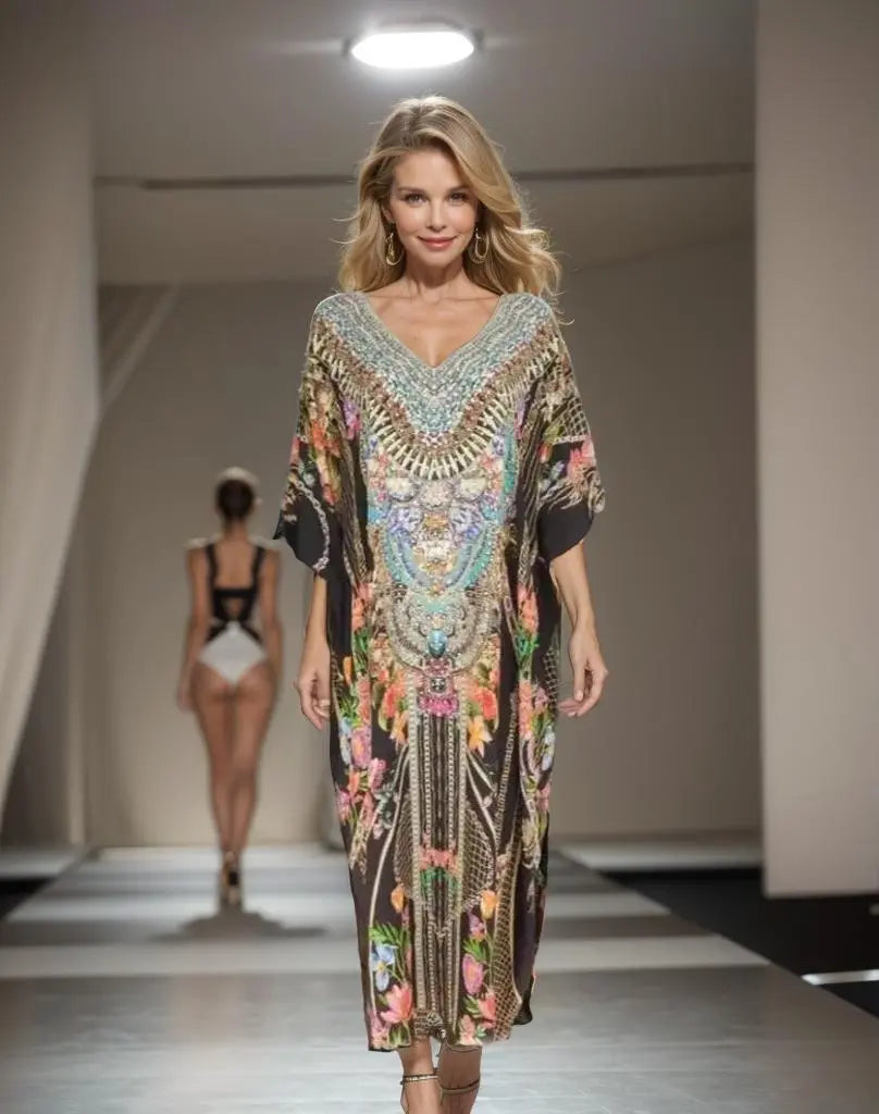 long silk box kaftan Long Box Embellished Silk Kaftan - Capri Fashion Spectrum  Kaftans that Bling