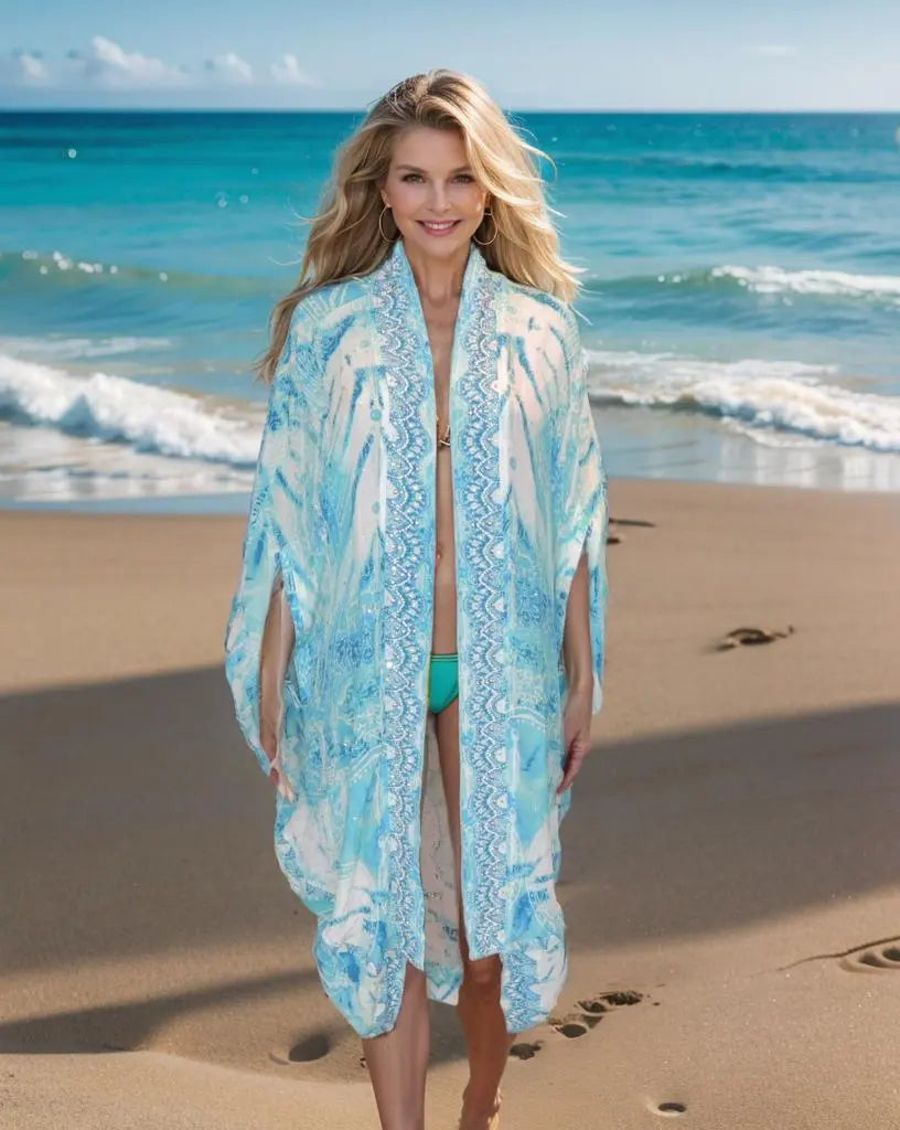 Long silk Embellished Cape - Tahiti - Kaftans that Bling