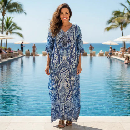 Long Embellished Silk Kaftan - Eden