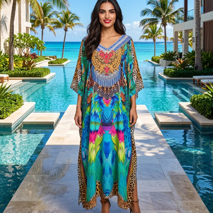 Long Silk Embellished Box Kaftan Enchanted