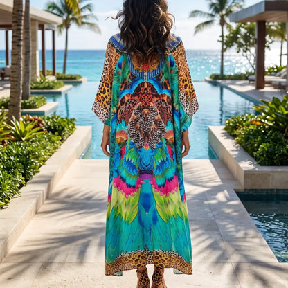Long Silk Embellished Kaftan Tropical by Kaftans that Bling