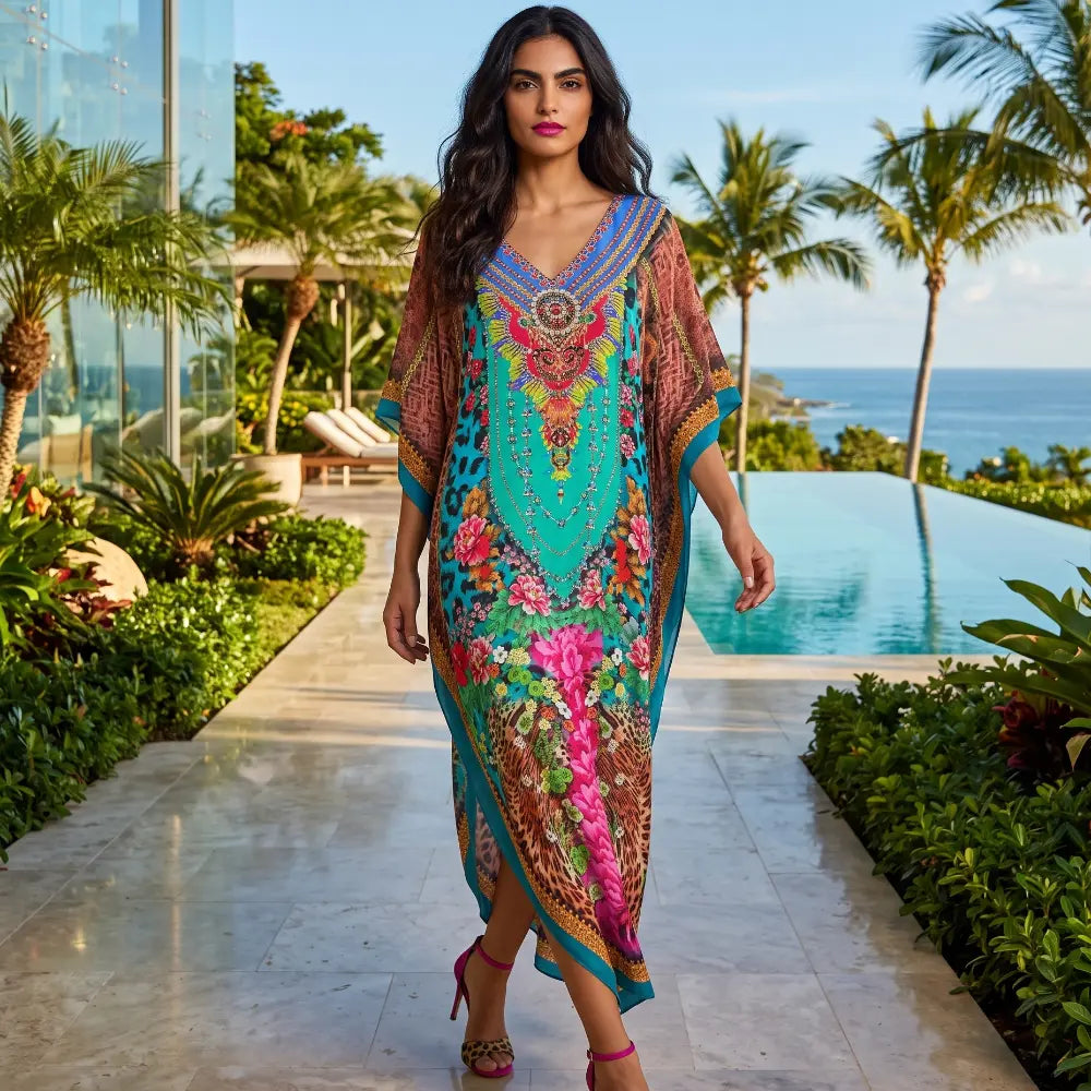 Long Silk Embellished Kaftan Exotica by Kaftans that Bling
