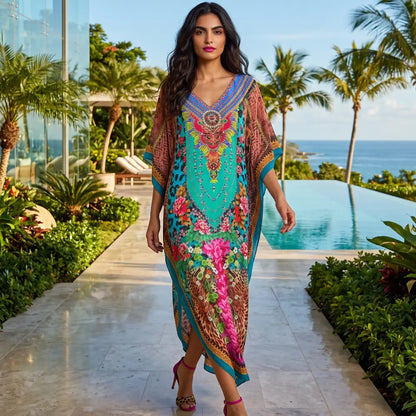 Long Silk Embellished Kaftan Exotica by Kaftans that Bling