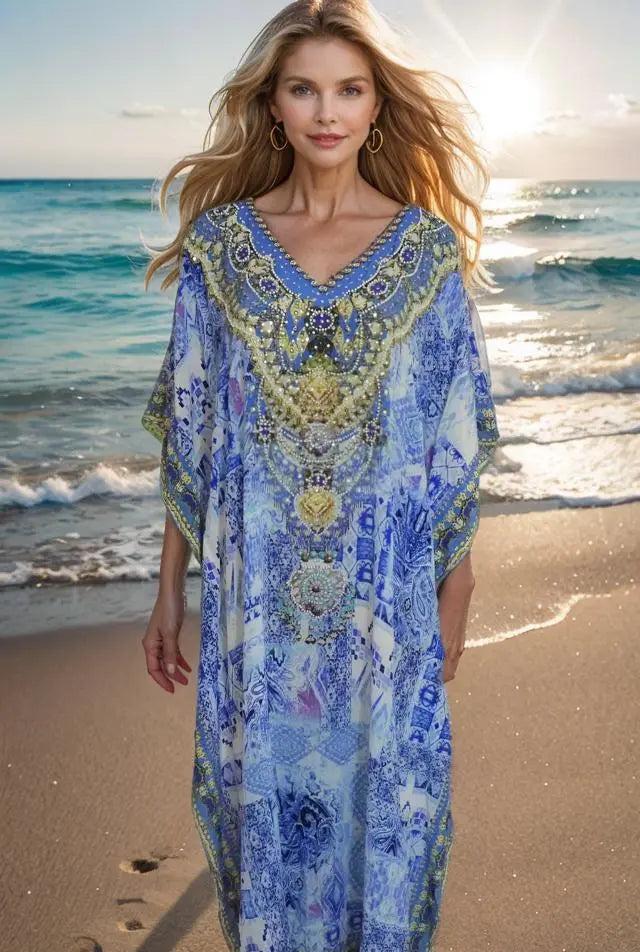 long silk kaftan Long Silk Embellished Kaftan- Femme Fatal fashion spectrum  Kaftans that Bling