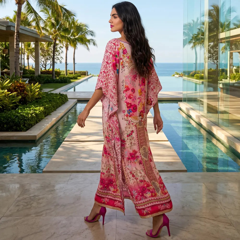 long Silk Embellished Kaftan Secret Garden by Kaftans that Bling
