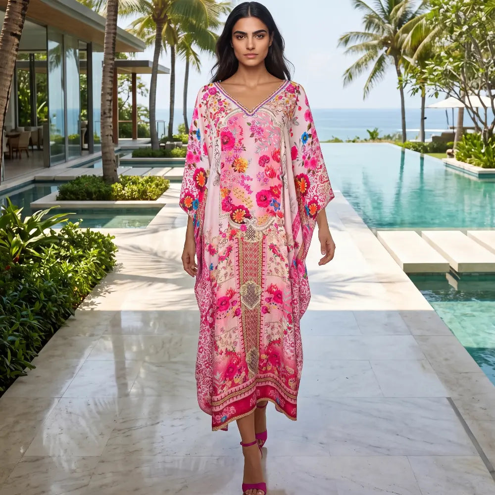 long Silk Embellished Kaftan Secret Garden by Kaftans that Bling
