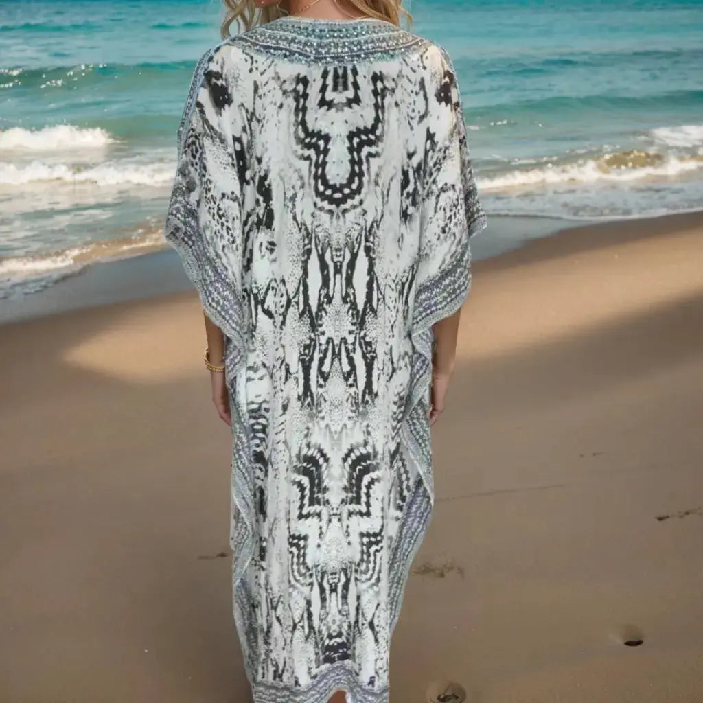 Short Silk Embellished Kaftan- Tribal - Kaftans that Bling