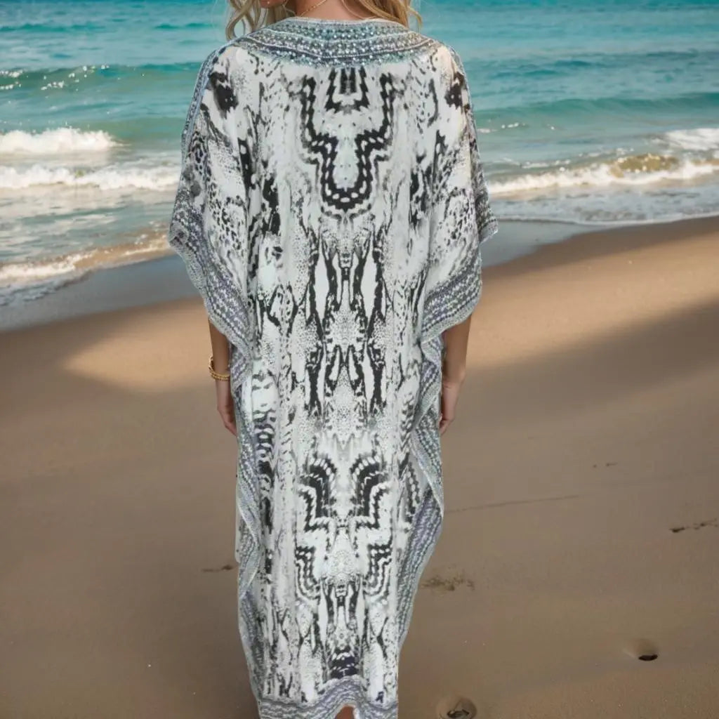 Short Silk Embellished Kaftan- Tribal - Kaftans that Bling