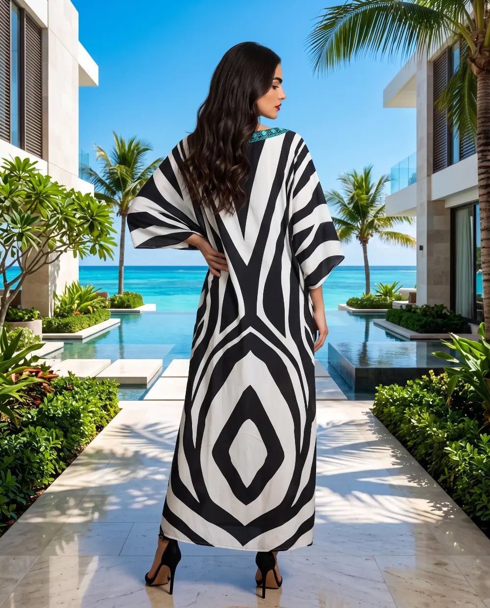 Long Silk Embellished Kaftan Zebra by Kaftans that Bling