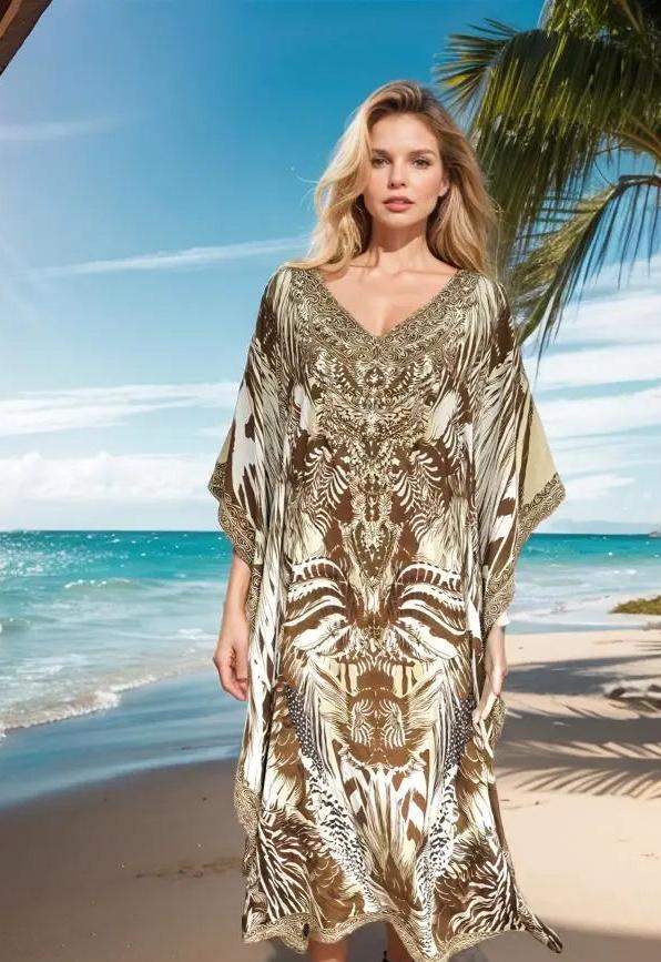 long silk kaftan Long Silk Embellished Kaftan leopard fashion spectrum  Kaftans that Bling