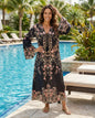 Maxi dress with flared sleeve Delicate florals Black
