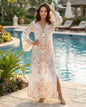 Maxi dress with flared sleeve Delicate florals white