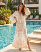 Maxi dress with flared sleeve Delicate florals white