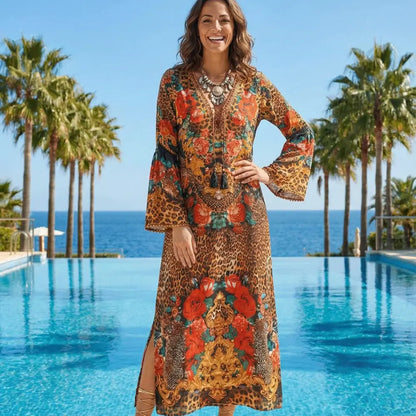 Maxi dress with flared sleeve Fantasy Leopard by KTB